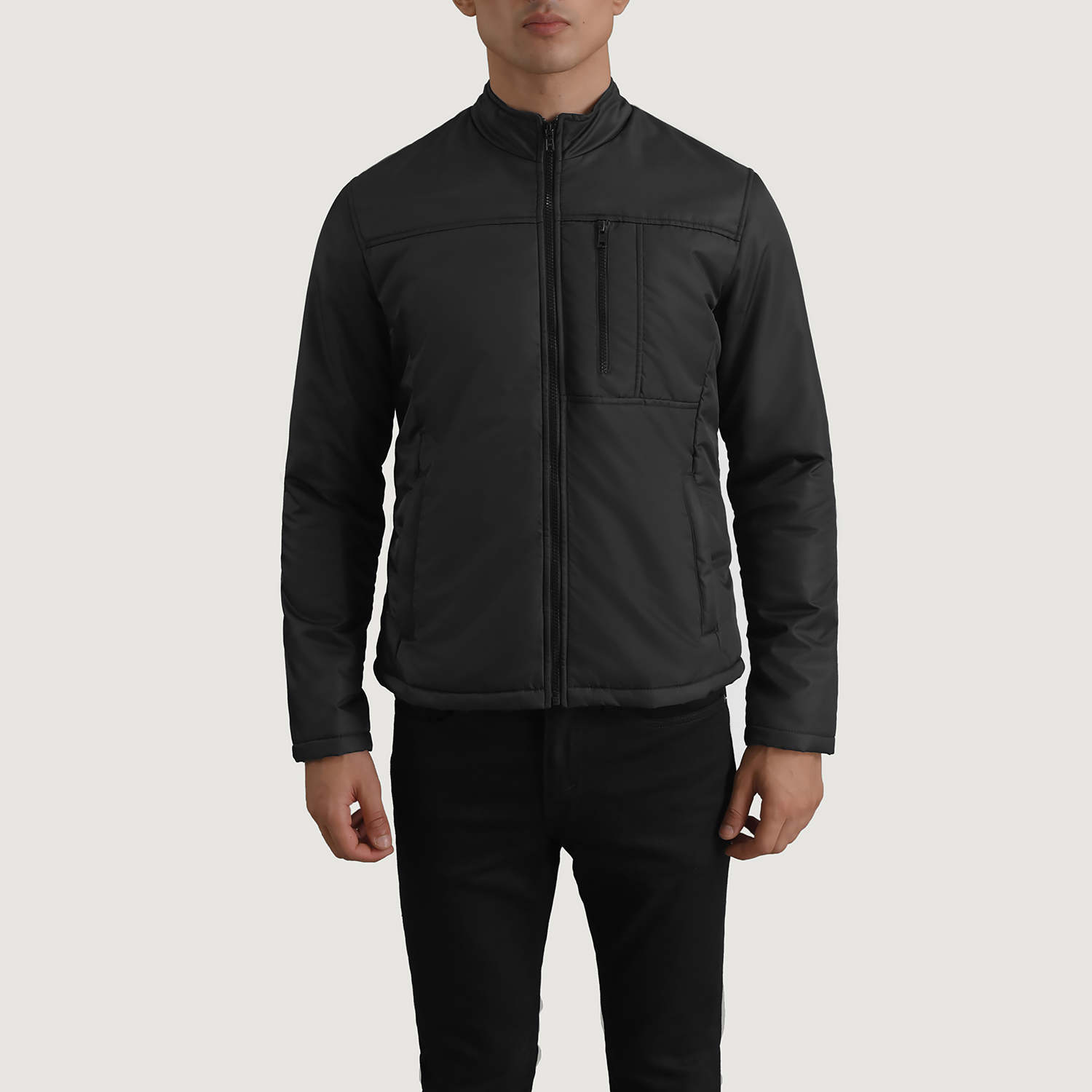 Mens Elliot Black Lightweight Jacket Close Front-5-1698749911467